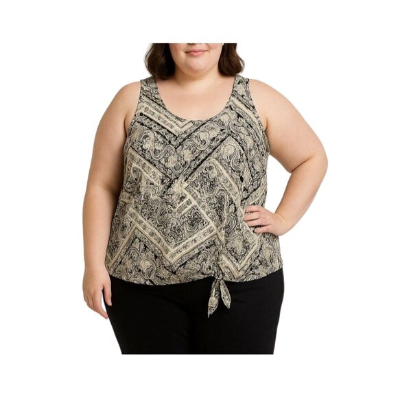 Lane Bryant Tops - Lane Bryant Womens Black Cream Paisley Print Tank Top Side Tie Hem 22/24